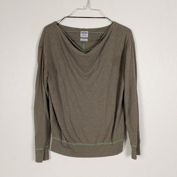 Prana Tops - Prana Small Top Long Sleeve Oversized Striped Active Green/Purple
